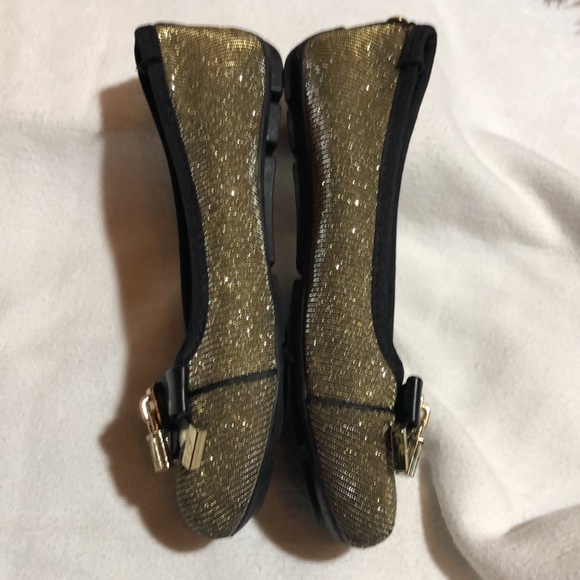 Michael Kors Little Girl Rover Chain Flats Shoes Gold Black - Picture 3 of 8